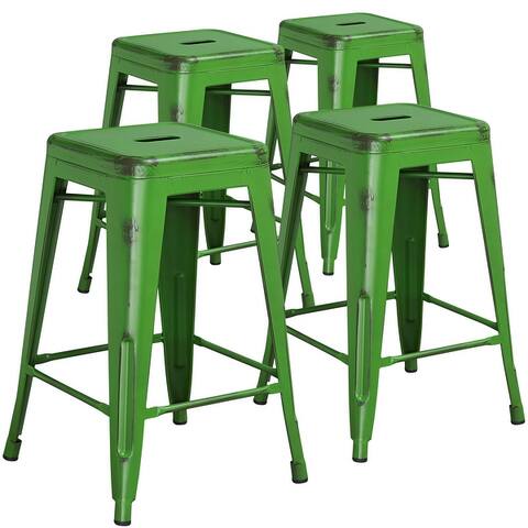 Backless Distressed Indoor/Outdoor Counter Height Stool (Set of 4)