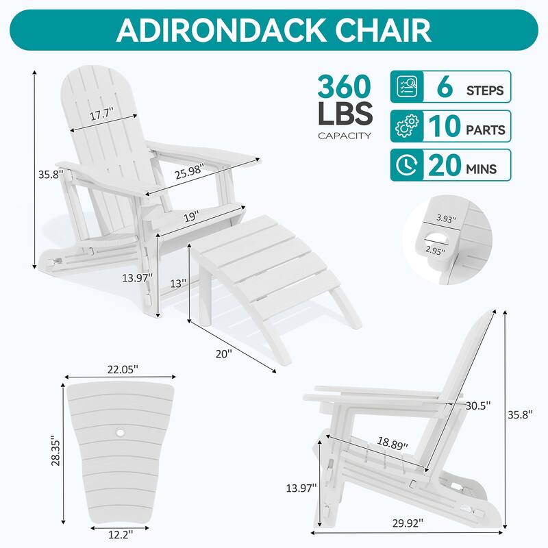 Outdoor All Weather Adirondack Chairs with Movable Footrests, Set of 5/3.
