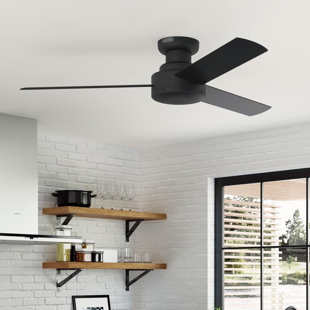 Hunter Presto Flush Mount Ceiling Fan w/ Wall Control - Contemporary, Industrial, Scandinavian - LOW PROFILE!