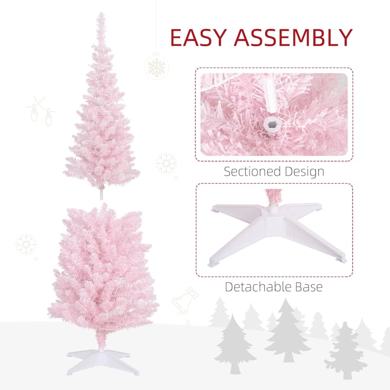 HOMCOM 5' Tall Pre-Lit Slim Noble Fir Artificial Christmas Tree with Realistic Branches, 110 Warm White LED Lights and 294 Tips
