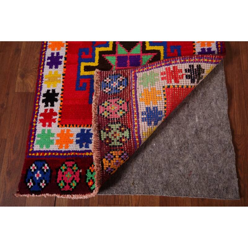 Tribal Anatolian Turkish Vintage Runner Rug Handmade Red Silk Carpet - 1'11"x 10'6"