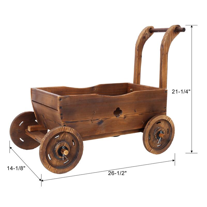 41.4 in. Brown Wood Wagon Outdoor Flower Planter Pot with Wheels for Garden Decor