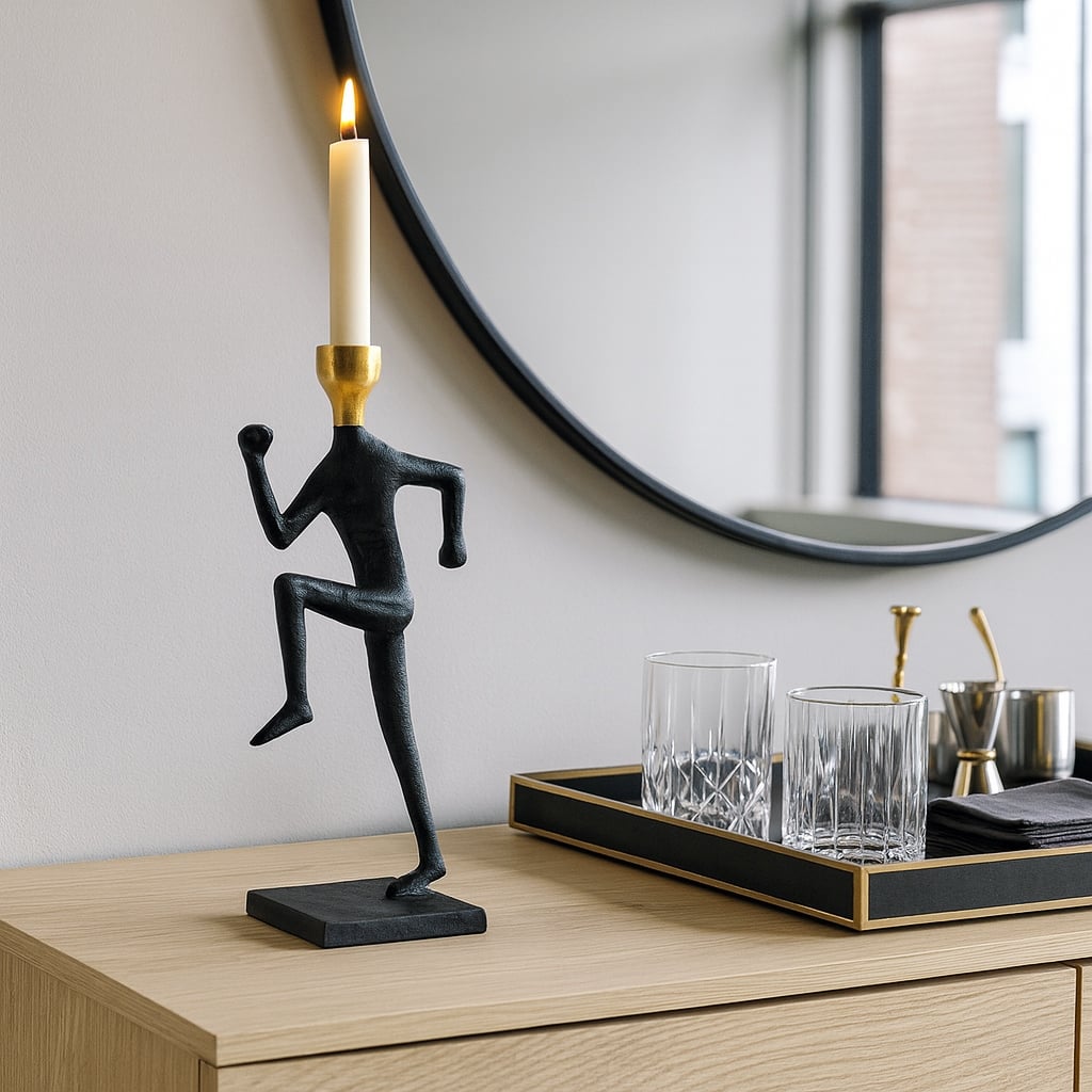 Metal Running Man Taper Candle Holder - Gold, 15 in. - 15.0"