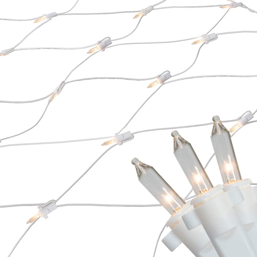 Mini Net Style Cloun Wrap Christmas Lights - 4' x 6' - Clear - White Wire