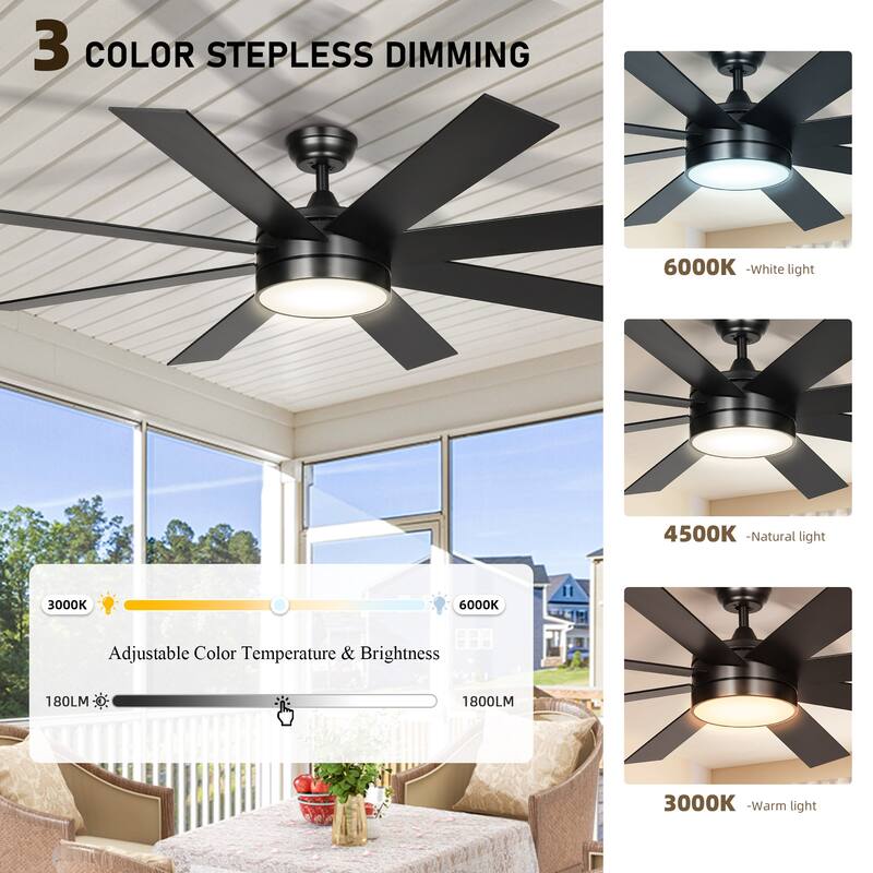 Moasis 60 Inch 8-Blades Smart Ceiling Fan with Lights and Remote/App Control