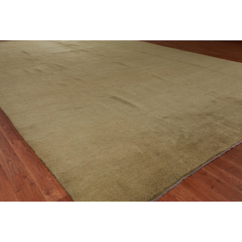 Hand Knotted Oriental 100% Wool Carpet Modern Solid Green Gabbeh Area Rug - 13' 4'' X 10' 2''