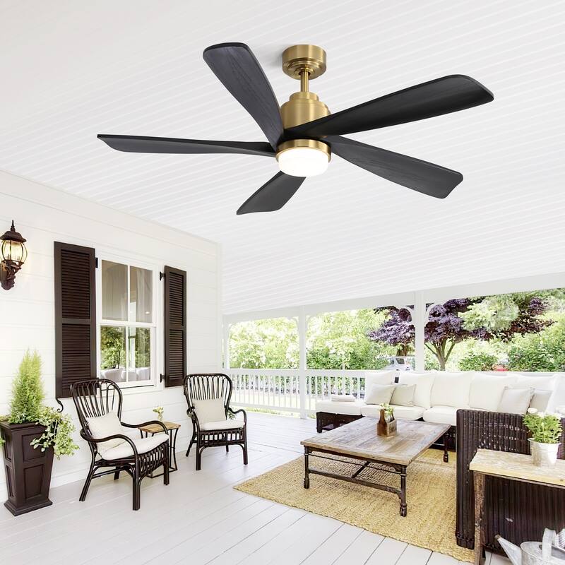 52 Inch Ceiling Fan With Dimmable LED Light 5 Solid Wood Blades Smart Remote Control Reversible DC Motor Ceiling Fan