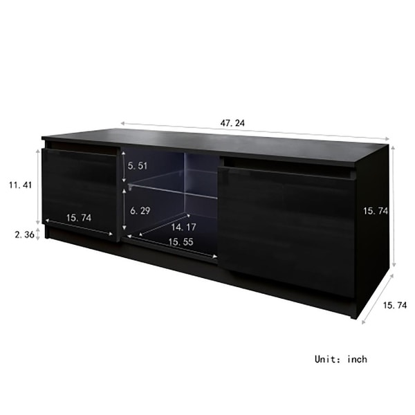 Modern 47-63inch Black and Matt Finish TV Unit Stand Cabinet LED Lights+2 Drawer 