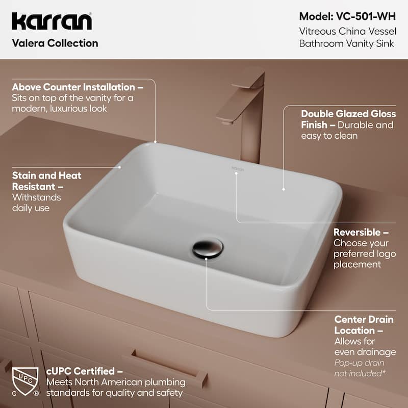 Karran Valera 19" Vitreous China Vessel Bathroom Sink in White