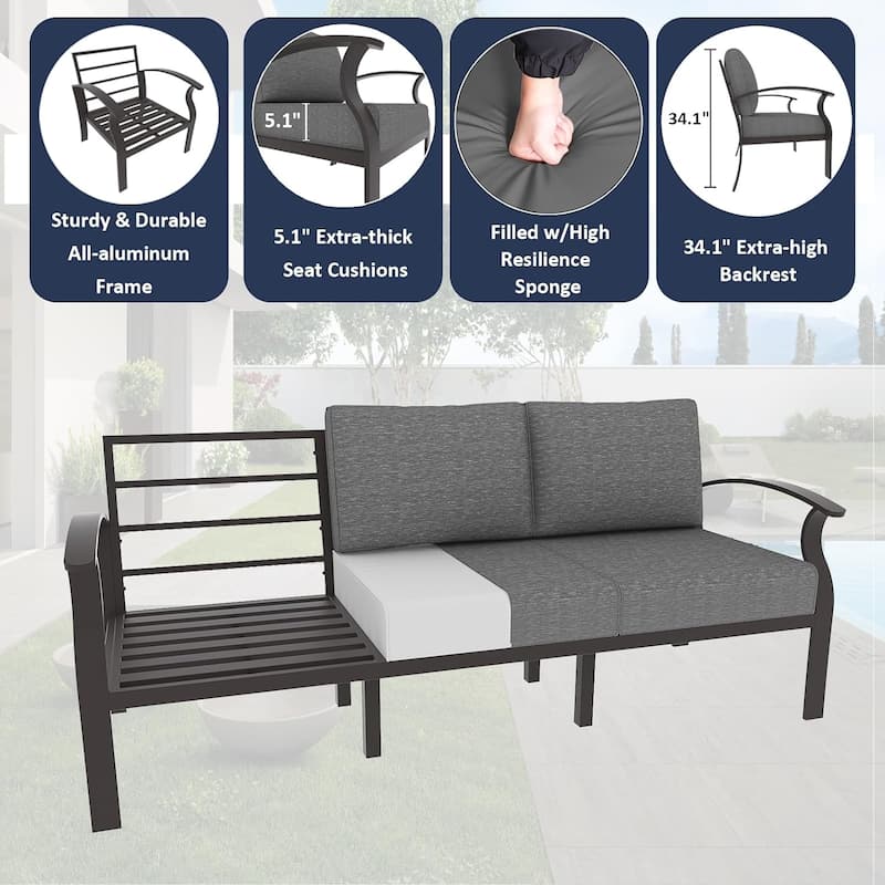 Aluminum Patio Furniture Set with Fire Pit, Ottomans & Rocking-Swivel Chairs, Modular Sofa with Thick Cushions