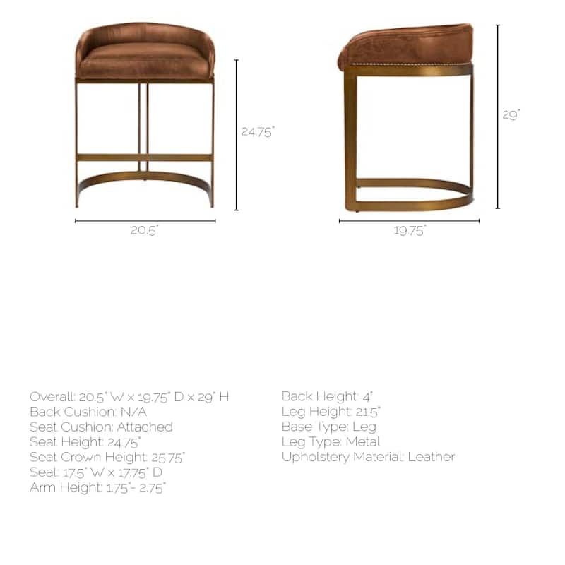 Hollyfield Medium Brown Genuine Leather Seat with Gold Metal Frame Counter Stool - 29.0