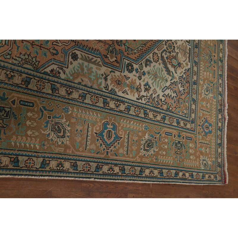 Geometric Tabriz Vintage Persian Area Rug Handmade Wool Carpet - 9'11" x 12'7"