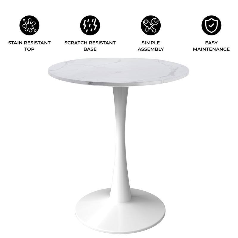 Bristol Modern Round Dining Table with Stain Resistant Solid Wood Top and White Pedestal Base for Home, Cafes and Restaurant