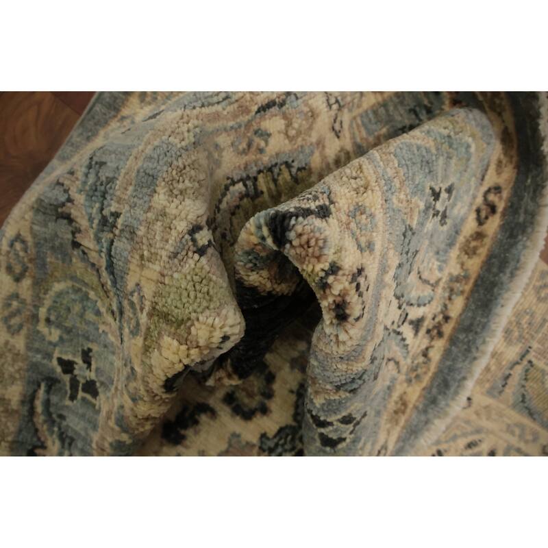 Hand Knotted Oriental 100% Wool Carpet Transitional Floral Greys & Charcoal Oushak Runner Rug - 9' 5'' X 2' 6''