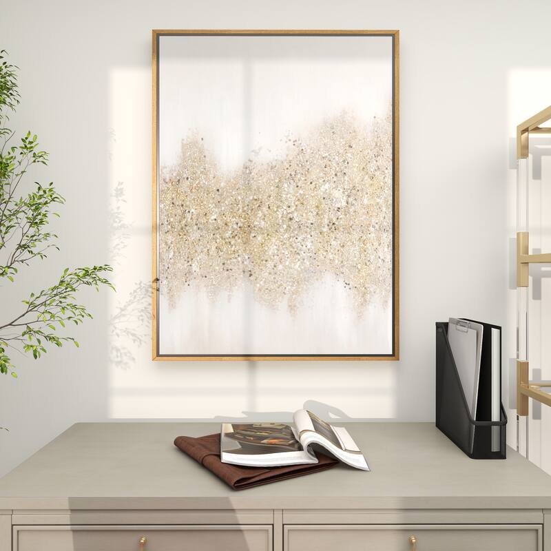 CosmoLiving by Cosmopolitan Canvas Glitter Flakes Geode Living Room Framed Wall Art with Gold Frame