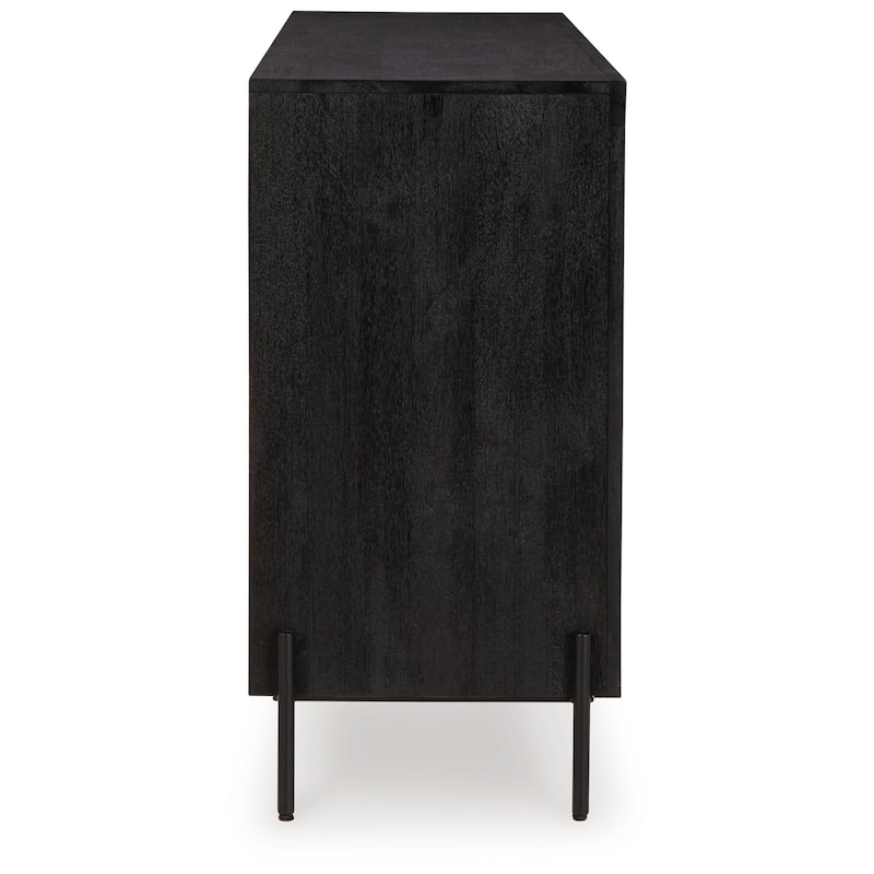 Lizzy Sideboard Console, 3 Inner Shelves, Black Natural Wood 64 Inch