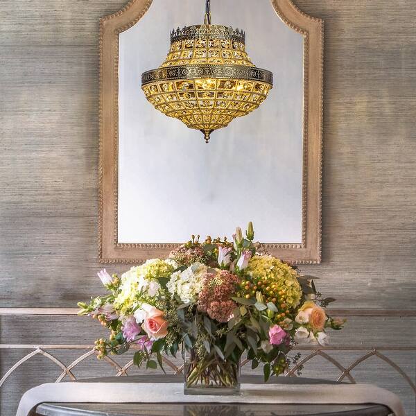 slide 2 of 7, 3-Light Glam Empire Crystal Basket Chandelier in Antique Gold