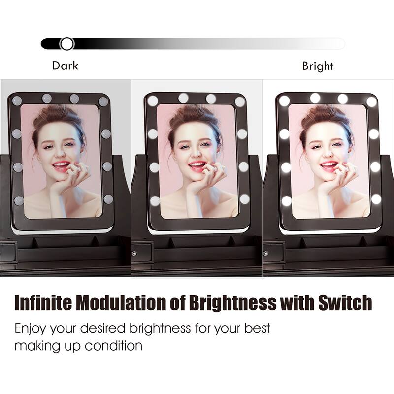 Costway Vanity Dressing Table Set w/ 10 Dimmable Bulbs Touch Switch