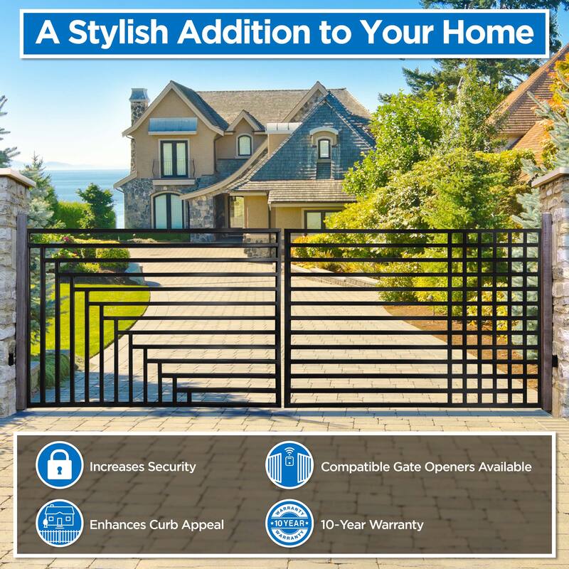 ALEKO Kyiv Style 12 x 6 feet Steel Dual Swing Driveway Gate with Opener