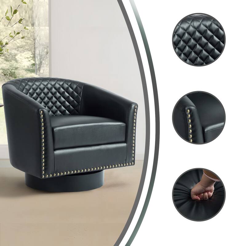 Modern Armchair Faux Leather Nailhead Trim Swivel Accent Chair