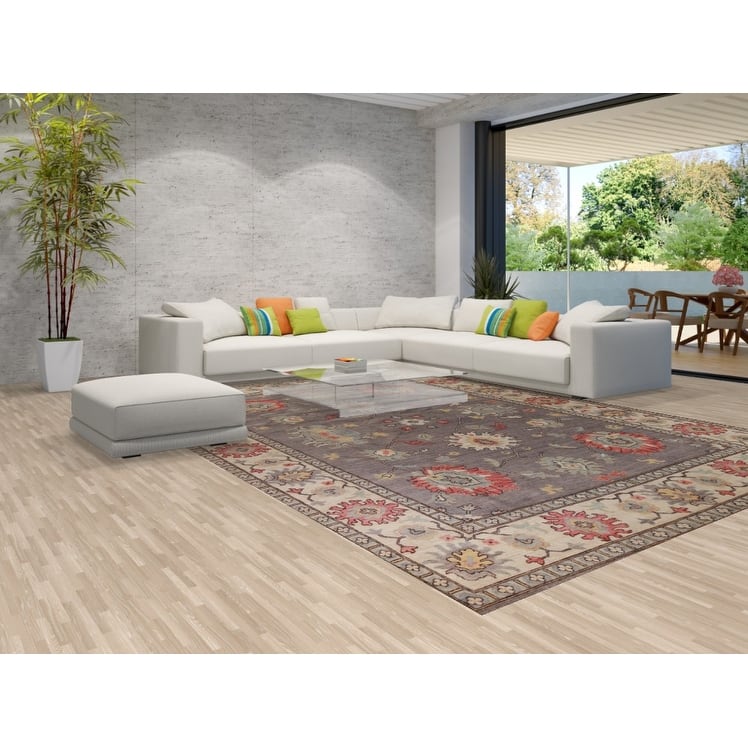 Hand Knotted Oriental 100% Wool Carpet Transitional All-Over Greys & Charcoal Oushak Area Rug - 13' 9'' X 10' 1''