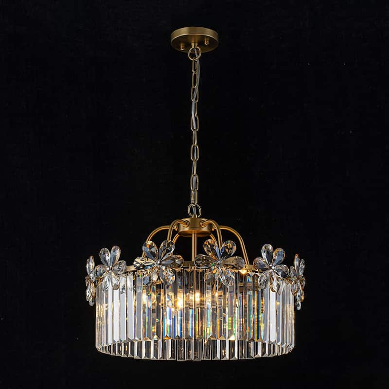 Ornate Glam 6-Light Crystal Flowers Drum Pendant - 19.7 in