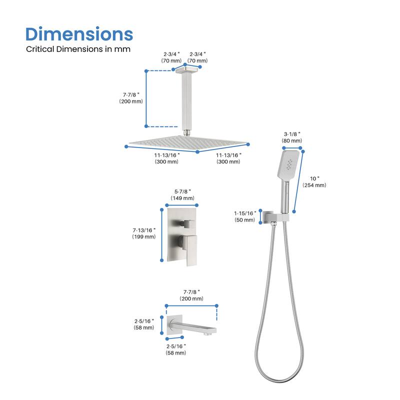 Pressure Balanced Ceiling Mounted 3-Function Shower System with Rough In Valve