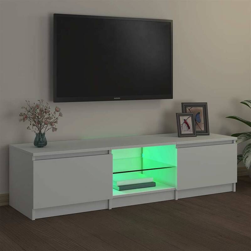 vidaXL TV Cabinet with LED Lights White 55.1x15.7x14.2" - 55.1" x 16" x 14"