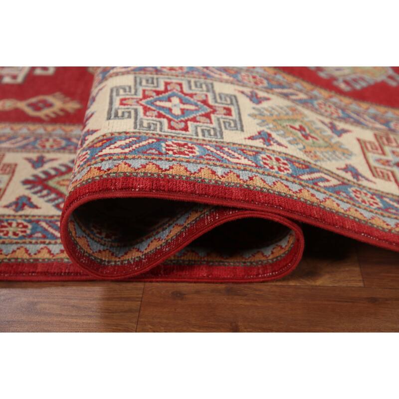 Hand Knotted Oriental 100% Wool Carpet Traditional Geometric Red Kazak Area Rug - 10' 5'' X 6' 3''