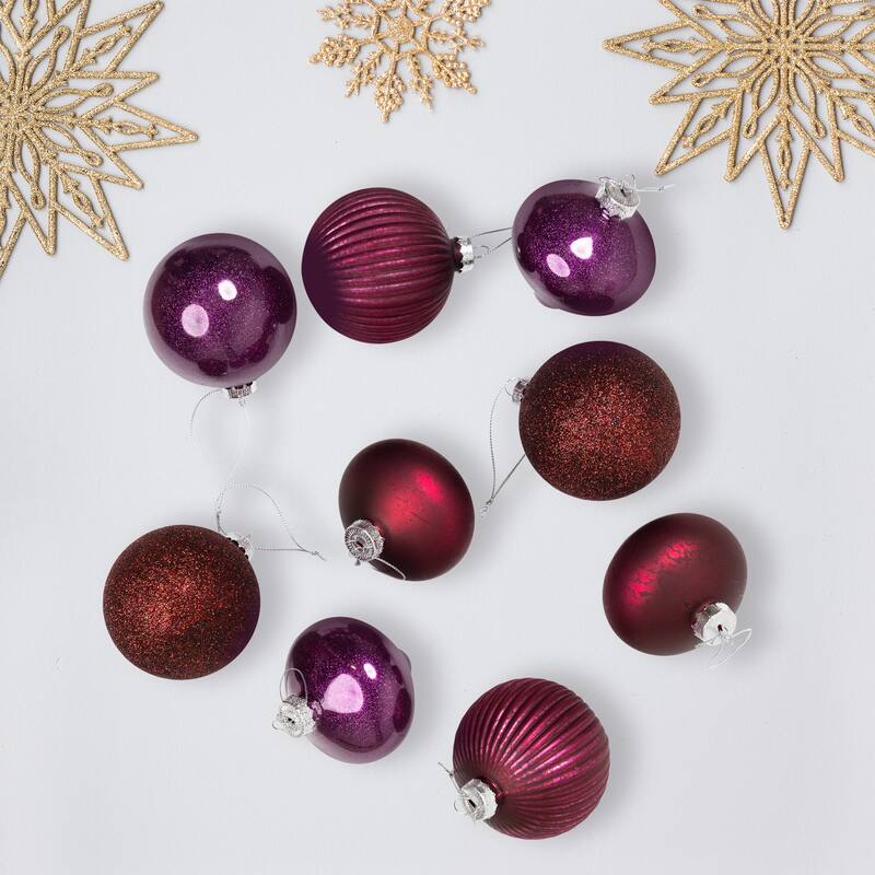 Onion and Glass Ball Christmas Ornaments - 3.25" - Burgundy and Purple - 9ct