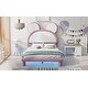 preview thumbnail 8 of 9, Full-Size Upholstered Platform Bed Frame with LED Lights & Cartoon Ears Headboard for Kids, Easy Assembly, White & Pink