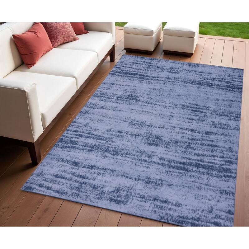 HomeRoots Abstract Contemporary Rectangle Outdoor Rug - 4' X 6' - Blue - 4' X 6'