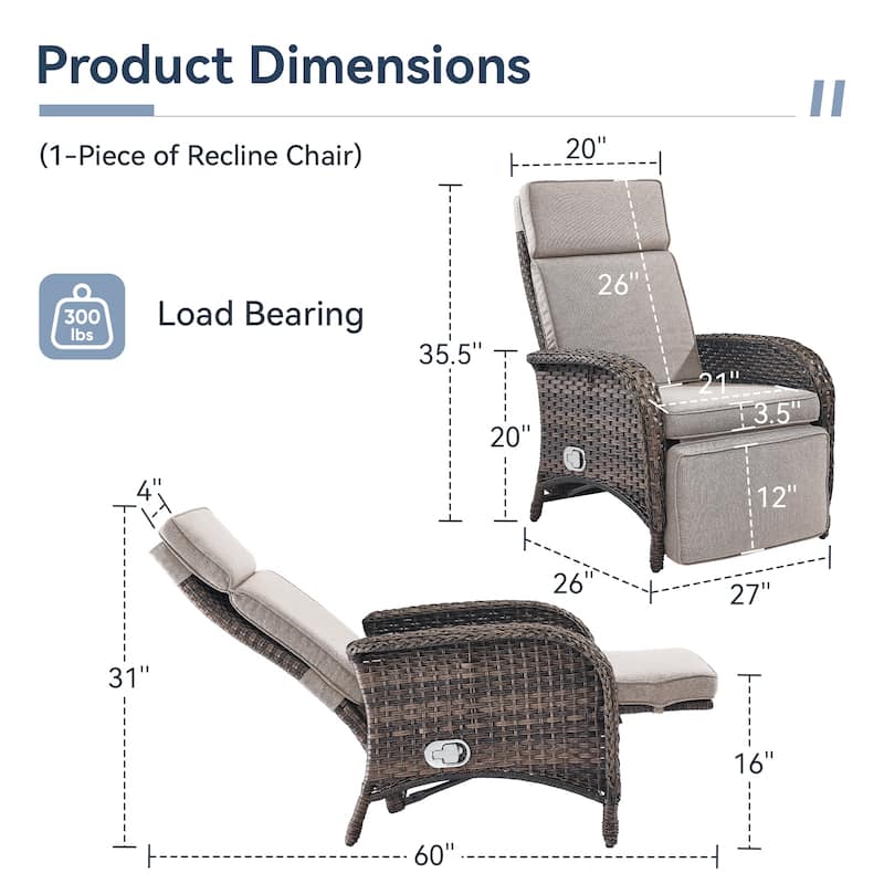 Outdoor Chaise Lounge Chair Adjustable 6-Position