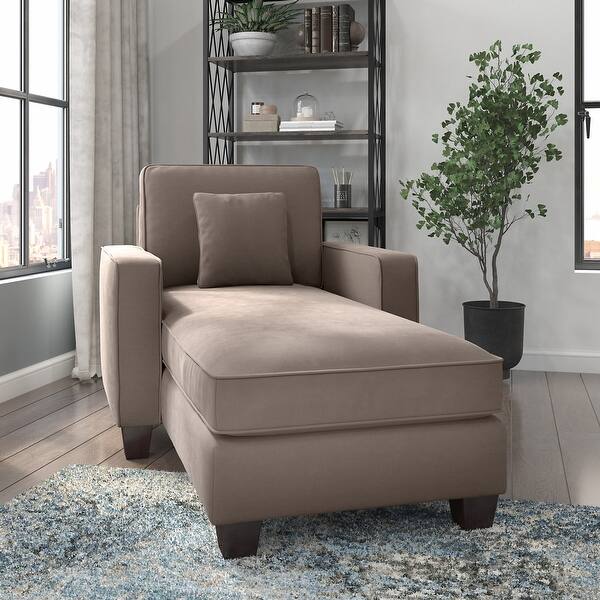 slide 18 of 37, Stockton Chaise Lounge with Arms by Bush Furniture Tan Microsuede Fabric