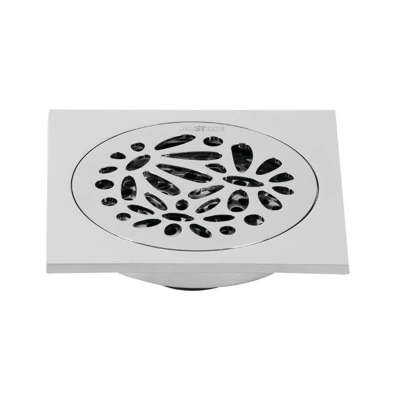 Kingston Brass Watercourse Floral 4" Square Grid Shower Drain - Polished Chrome