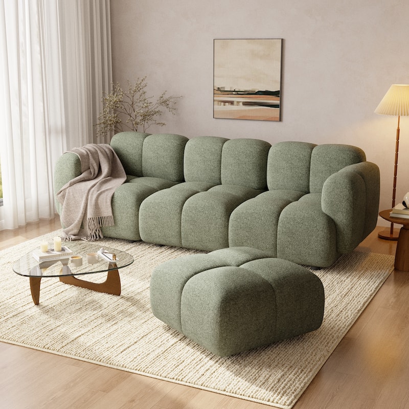 Christopher Knight Home - 3-Seater 90.94" L-Shaped Upholstered Sectional Sofa with Ottoman - Green