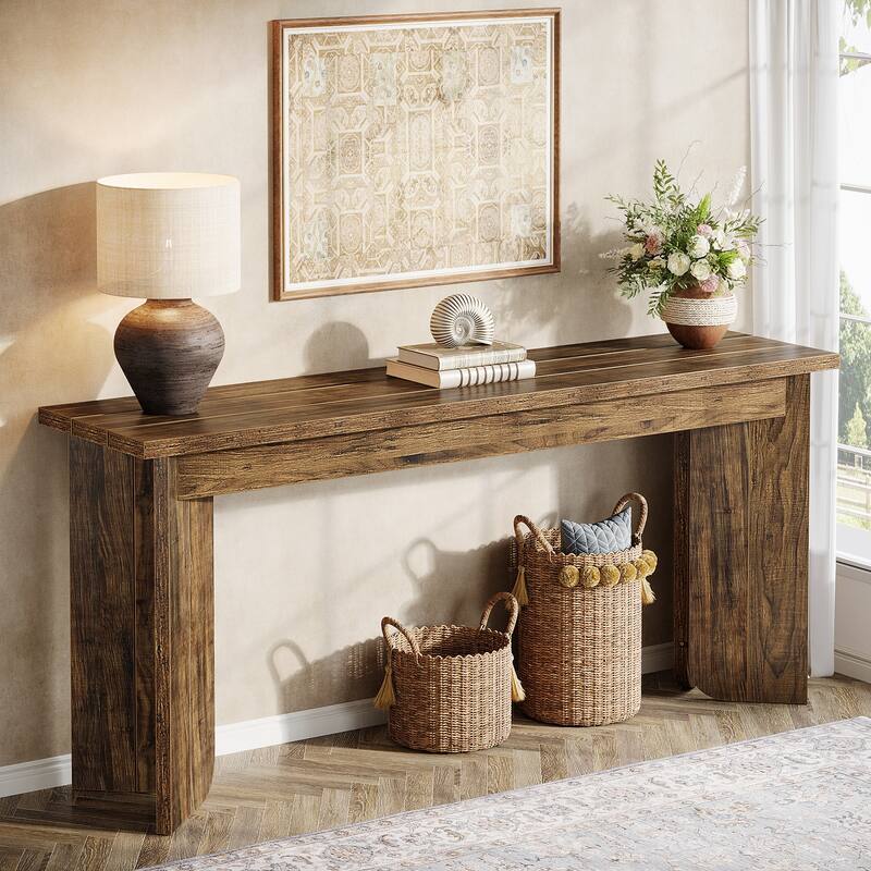 70.9-Inch Extra Long Farmhouse Sofa Console Table for Entryway - Brown