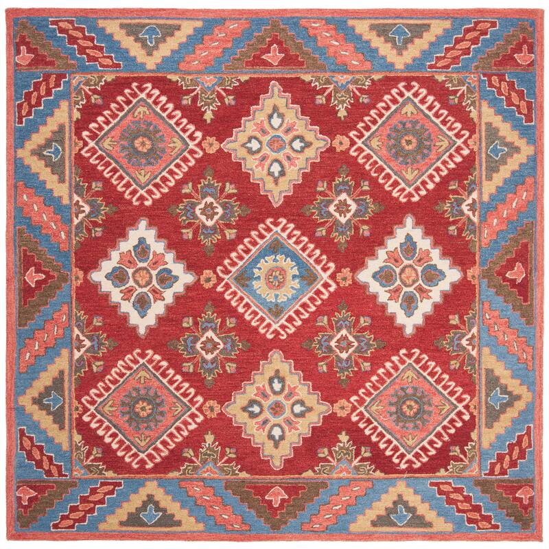 SAFAVIEH Handmade Aspen Boika & Eclectic Tribal Wool Rug - 7' Square - Red/Blue