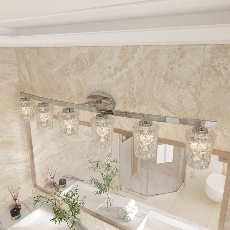 Acroma 6-light Modern Nickel Bathroom Vanity Light with Art Glass - 51 inches