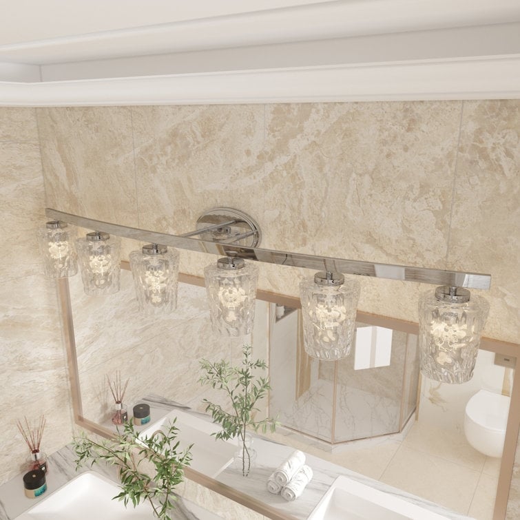 Acroma 6-light Modern Nickel Bathroom Vanity Light with Art Glass