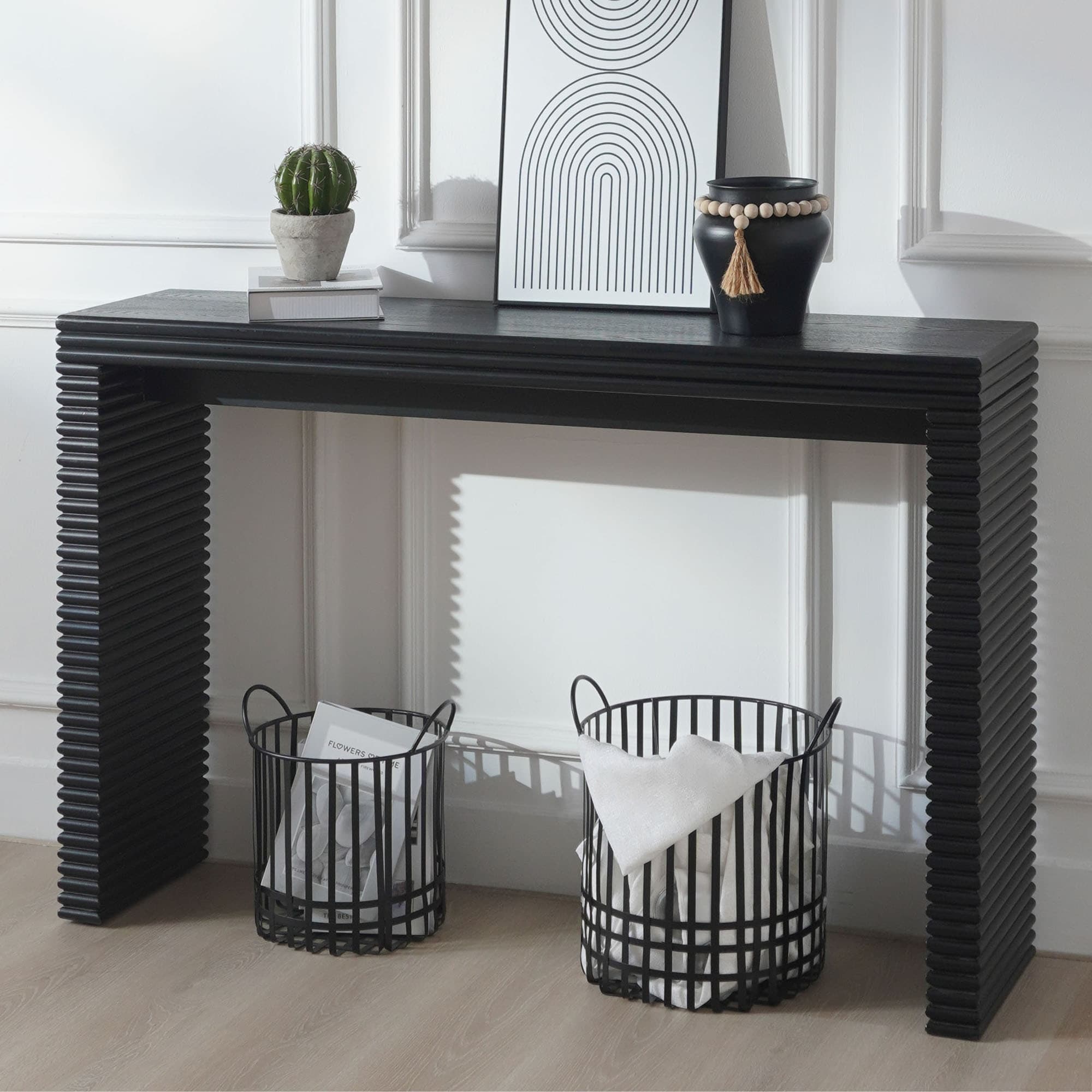 Console Table with Ribbed Legs, Narrow Entryway Table with Wood-Grain Tabletop, Modern Hallway Table Sofa Table