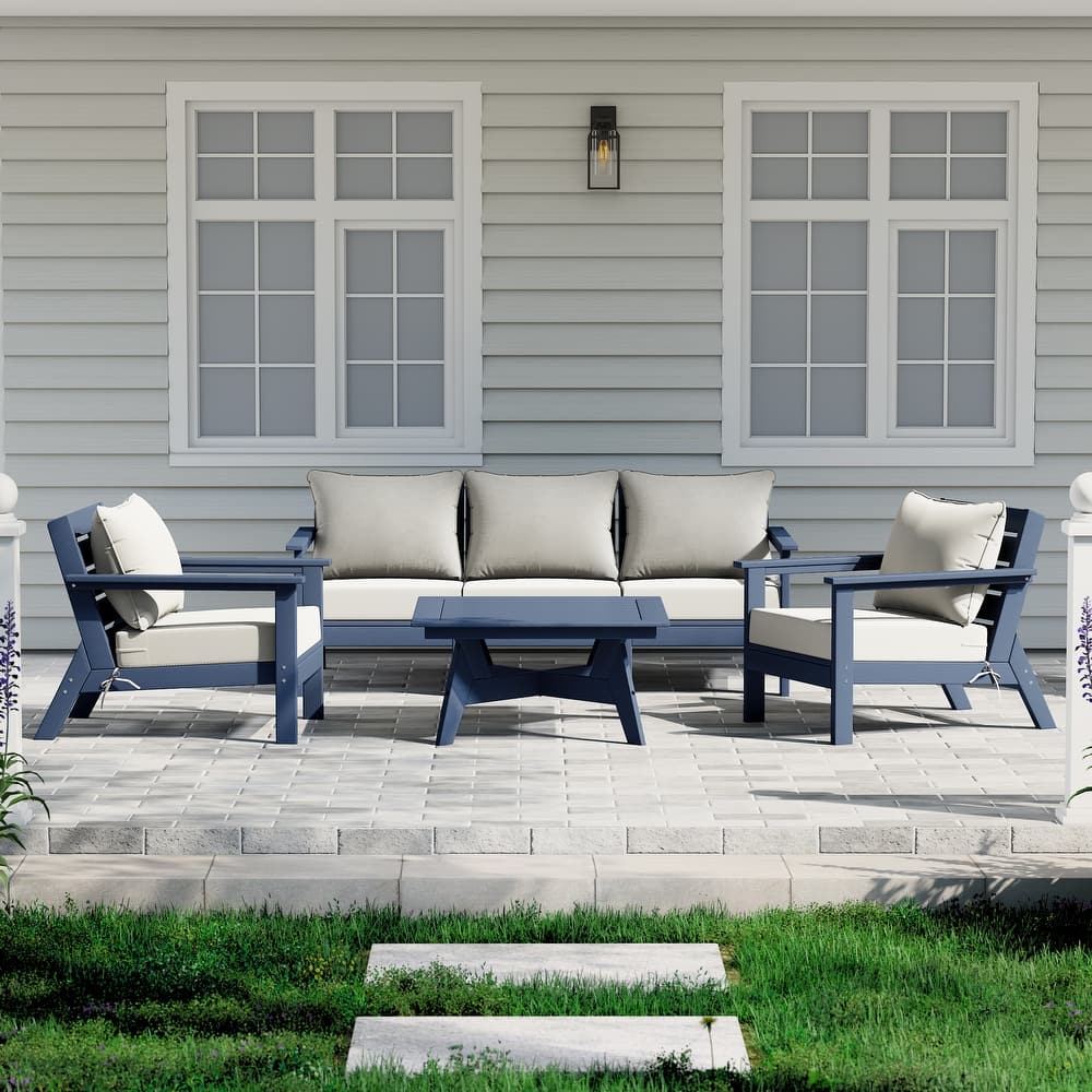 Birchwood All Weather HDPE Outdoor Patio Navy Blue Deep Seating Conversation Set (6-Piece Set)