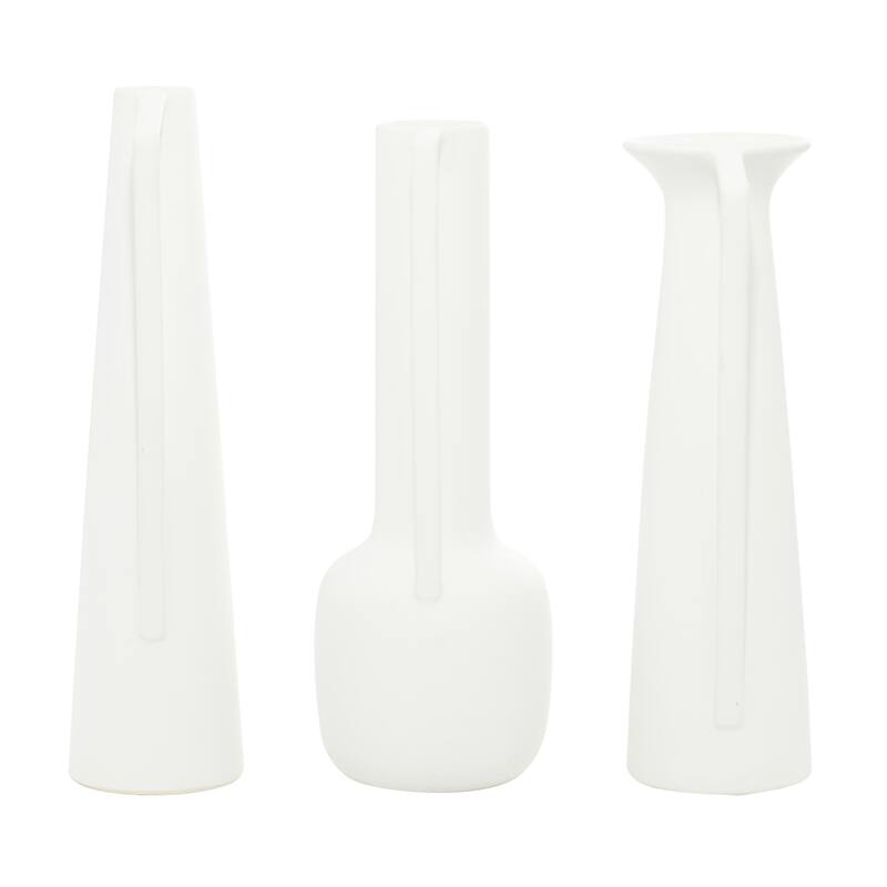 Ceramic Decorative Vase with Handles - Set of 3 White - CosmoLiving by Cosmopolitan
