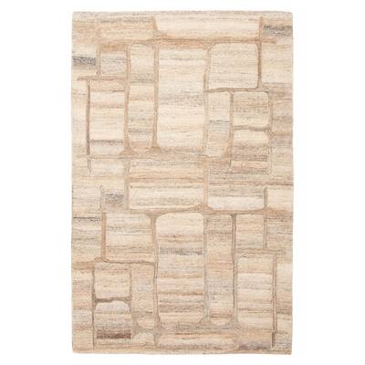 ECARPETGALLERY Hand Tufted Timeless Tan Wool Rug - 5'0 x 7'11