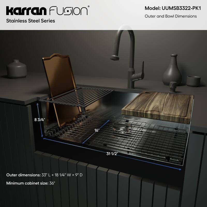 Karran Fusion Undermount 33-in x 18-in Stainless Steel Single Bowl Workstation Kitchen Sink
