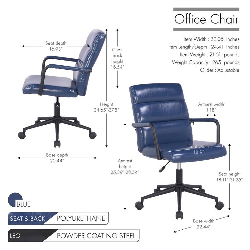 Porthos Home Pei Office Chair, Tufted PU Leather, Steel Swivel Base