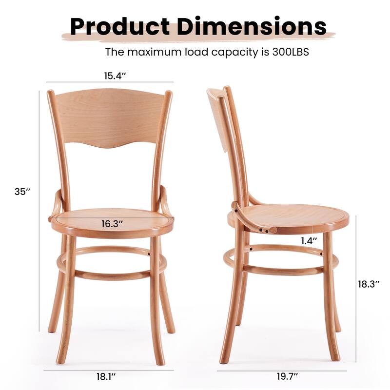 Solid Wood Dining Set of 2, Rustic Farmhouse Kitchen & Dining Room Chairs, Mid Century Table Chairs, Fully Assembled