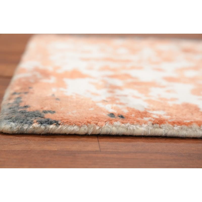 Hand Knotted Oriental Viscose Silk Carpet Modern Abstract Oranges & Rust Abstract Area Rug - 4' 0'' X 2' 0''