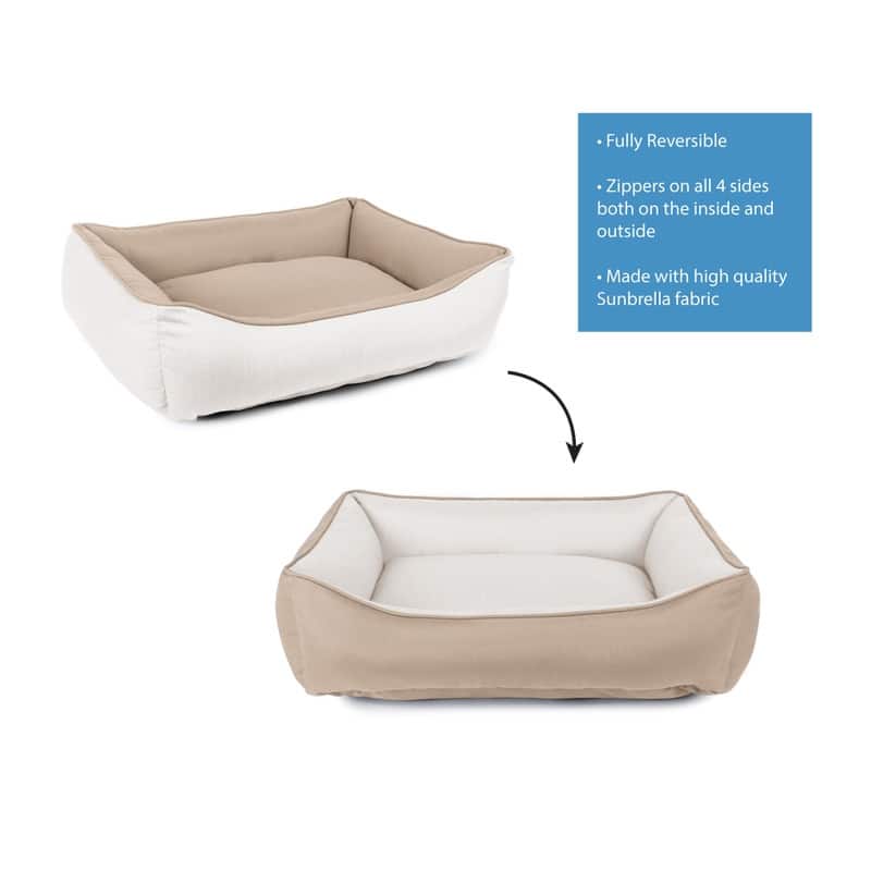 Sunbrella Indoor/Outdoor Reversible Double Sided, Cuddler Dog Bed with Bumper