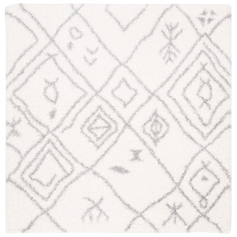 SAFAVIEH Fontana Shag Mildred Moroccan 2-inch Thick Rug - 6'7" Square - Cream/Grey